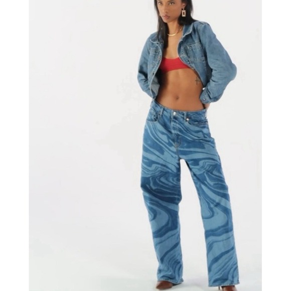 wild fable Denim - WILD FABLE Plus 18 34 Baggy Blue Jeans Wavy Highest Rise Pants Grunge Boho Punk